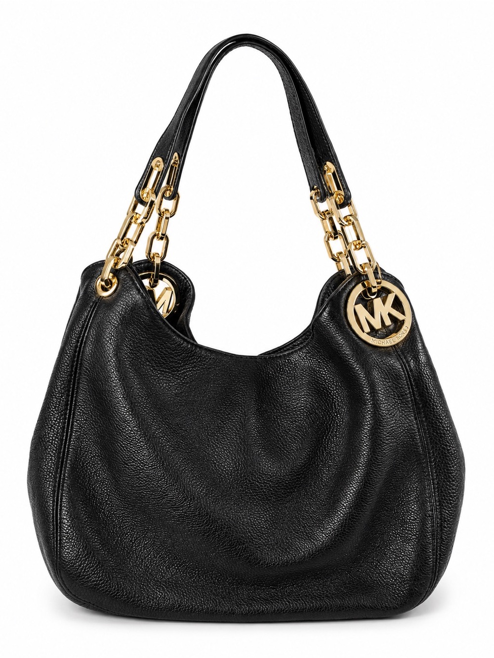 Michael Kors Black Pebbled Leather Shoulder Bag with Gold Hardware